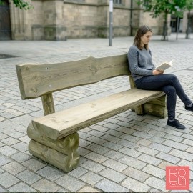 Banc de fusta rústic 2m amb respatller | Fusta massissa